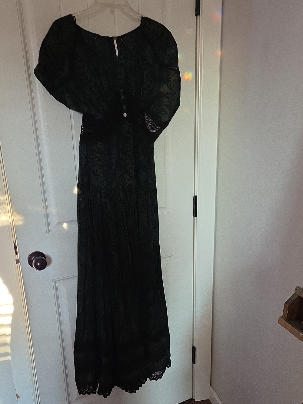 Free People Black Lace Maxi Dress with Puff Sleeves